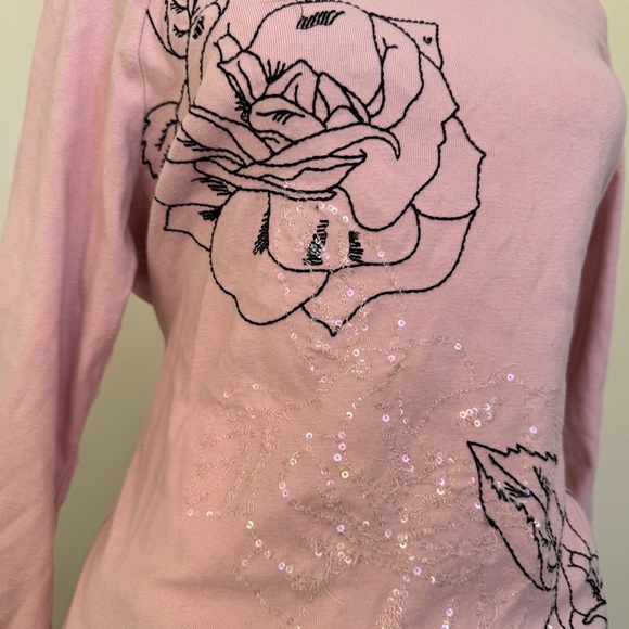 New York & Company Pink Floral Long Sleeve Top - Picture 3 of 5
